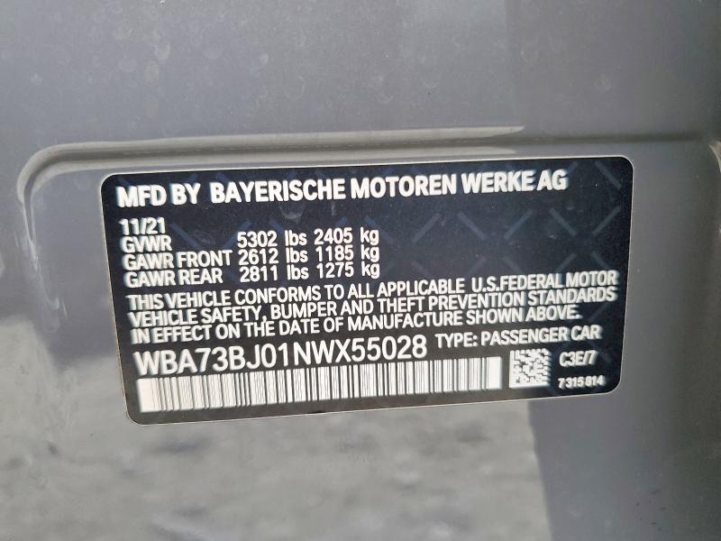 45948336 :رقم المزاد ، WBA73BJ01NWX55028 vin ، 2022 Bmw 540 مزاد بيع