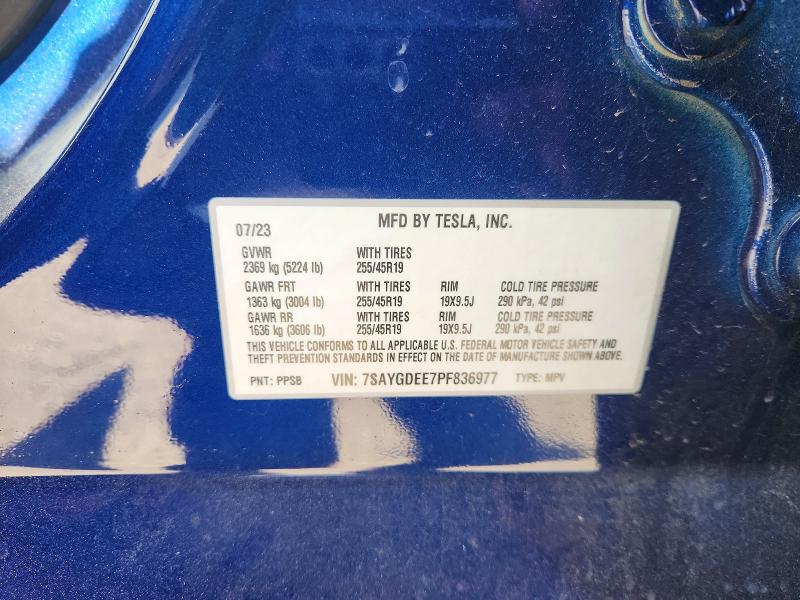 2023 Tesla Model Y მანქანა იყიდება აუქციონზე, vin: 7SAYGDEE7PF836977, აუქციონის ნომერი: 47027056