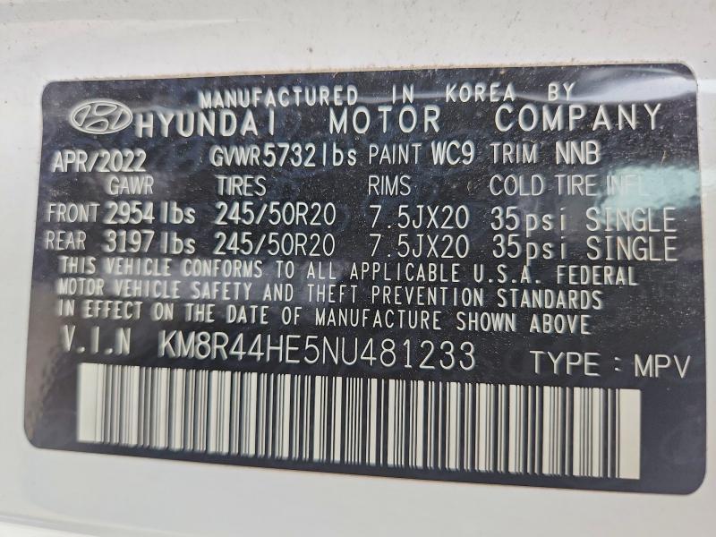 Продаж на аукціоні авто 2022 Hyundai Palisade, vin: KM8R44HE5NU481233, номер лоту: 47130266