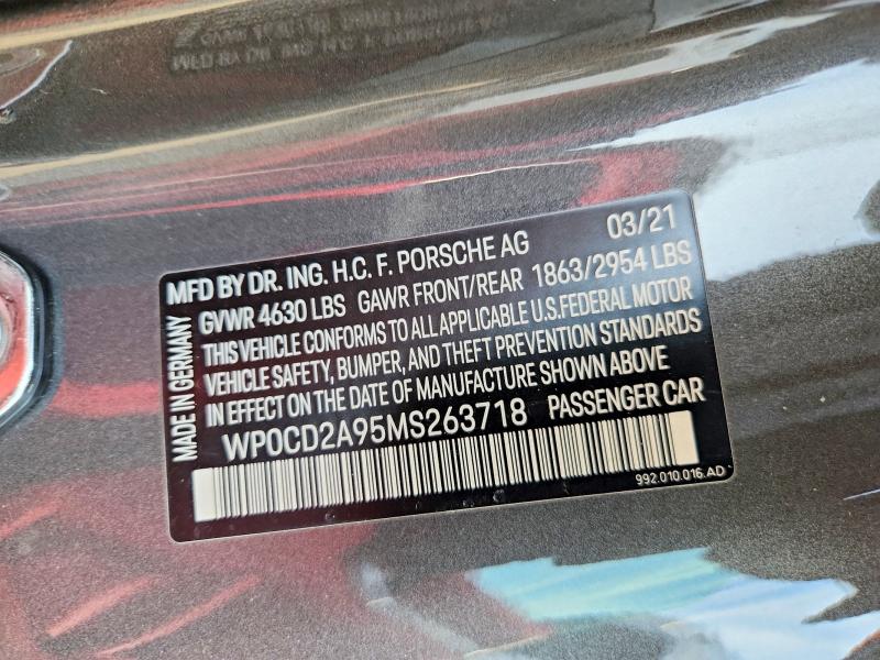 78532565 :رقم المزاد ، WP0CD2A95MS263718 vin ، 2021 Porsche 911 مزاد بيع