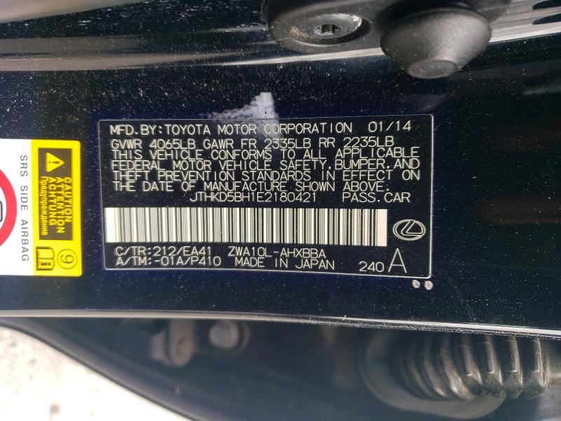 Продаж на аукціоні авто 2014 Lexus Ct 200h, vin: JTHKD5BH1E2180421, номер лоту: 47413226