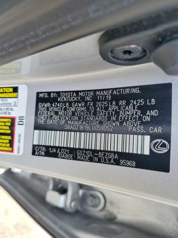 Продаж на аукціоні авто 2020 Lexus Es 350, vin: 58ADZ1B19LU059052, номер лоту: 47656306