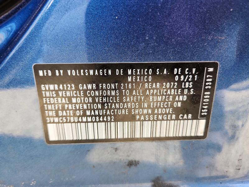 Aukcja sprzedaży 2021 Volkswagen Jetta, vin: 3VWC57BU4MM084492, numer aukcji: 41825696