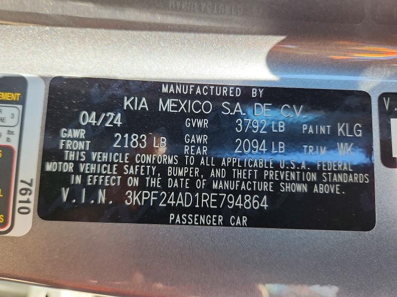 Продажа на аукционе авто 2024 Kia Forte, vin: 3KPF24AD1RE794864, номер лота: 46134996