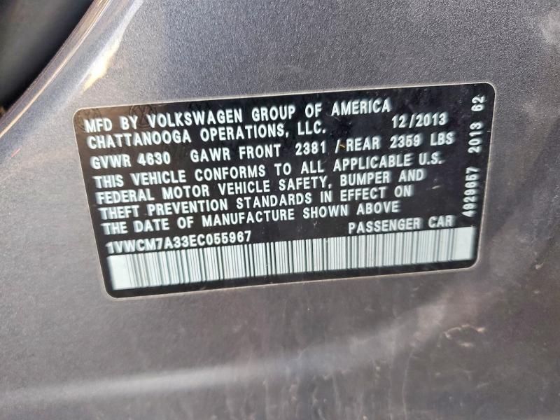 Aukcja sprzedaży 2014 Volkswagen Passat, vin: 1VWCM7A33EC055967, numer aukcji: 45865646