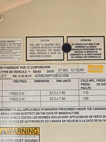 79713015 :رقم المزاد ، 4DRBUSKP1DB321098 vin ، 2013 Ic Corporation School Bus مزاد بيع