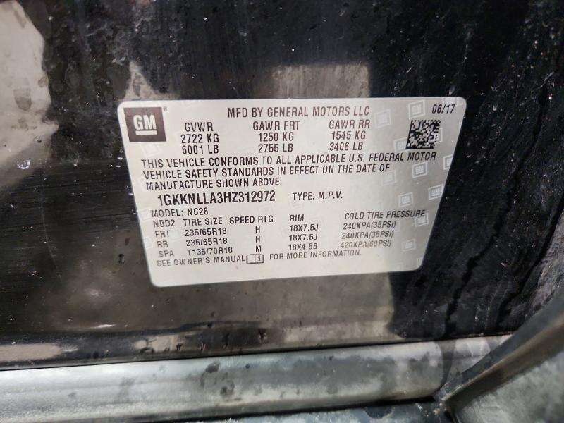 79629515 :رقم المزاد ، 1GKKNLLA3HZ312972 vin ، 2017 Gmc Acadia مزاد بيع