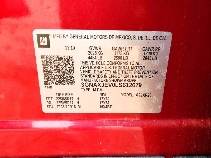 2020 Chevrolet Equinox მანქანა იყიდება აუქციონზე, vin: 3GNAXJEV0LS612679, აუქციონის ნომერი: 79644705