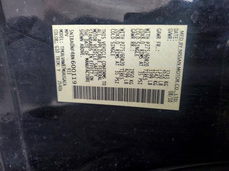 41612586 :رقم المزاد ، 5N1BA0NF4BN600119 vin ، 2011 Nissan Armada مزاد بيع