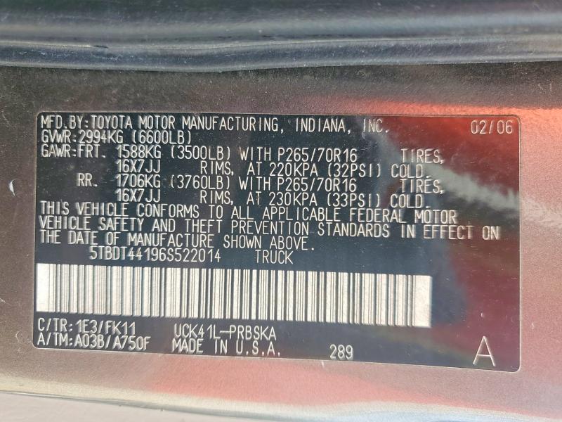 45640496 :رقم المزاد ، 5TBDT44196S522014 vin ، 2006 Toyota Tundra مزاد بيع