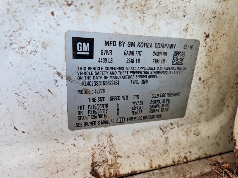2016 Buick Encore მანქანა იყიდება აუქციონზე, vin: KL4CJGSB1GB629454, აუქციონის ნომერი: 46486156