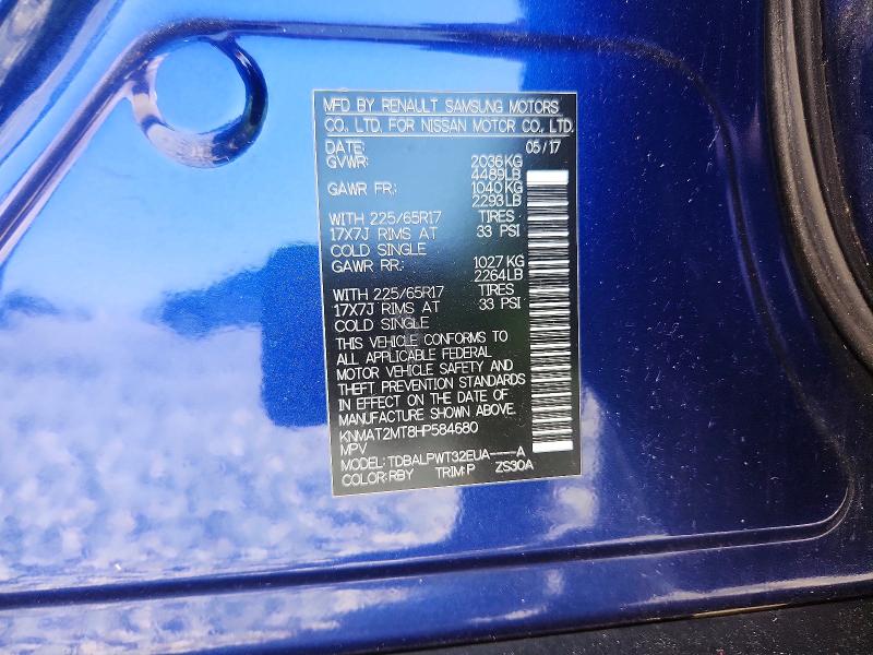 2017 Nissan Rogue მანქანა იყიდება აუქციონზე, vin: KNMAT2MT8HP584680, აუქციონის ნომერი: 79204575