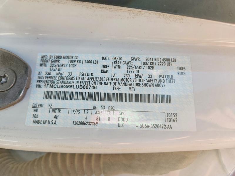 Aukcja sprzedaży 2020 Ford Escape, vin: 1FMCU9G65LUB80746, numer aukcji: 46204056