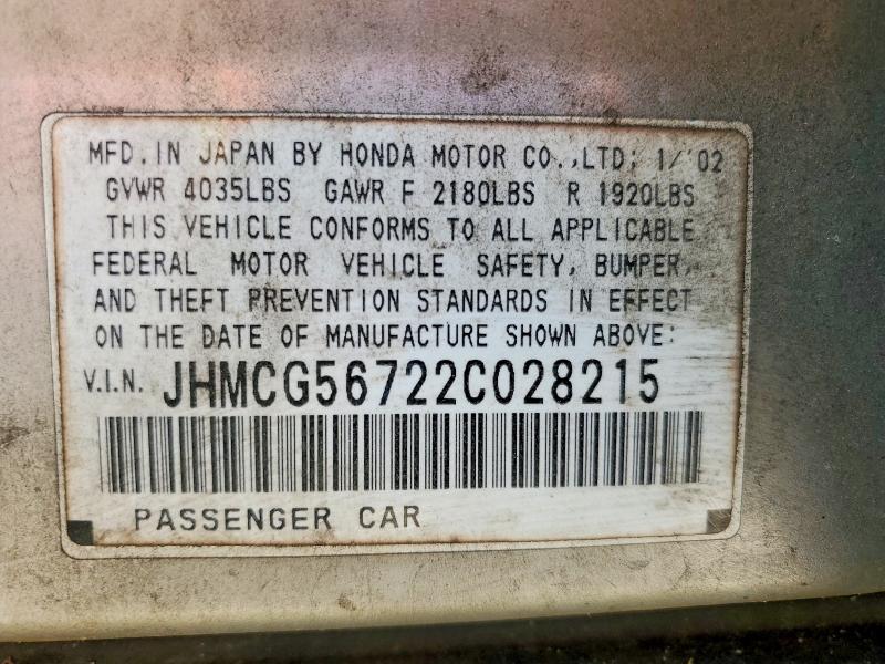 47168386 :رقم المزاد ، JHMCG56722C028215 vin ، 2002 Honda Accord مزاد بيع