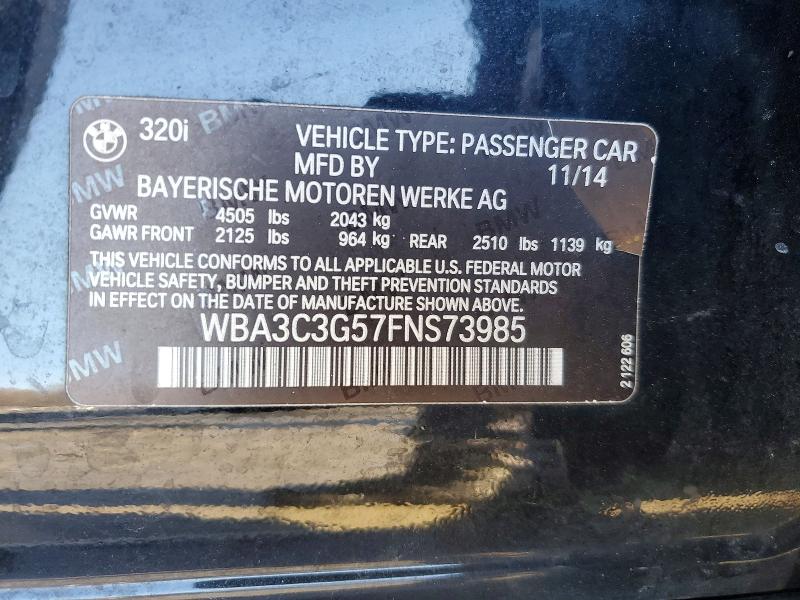 Продаж на аукціоні авто 2015 Bmw 320, vin: WBA3C3G57FNS73985, номер лоту: 79603625
