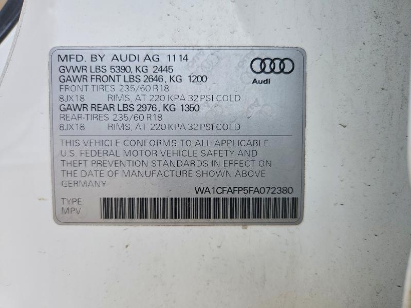Продажа на аукционе авто 2015 Audi Q5, vin: WA1CFAFP5FA072380, номер лота: 47322376