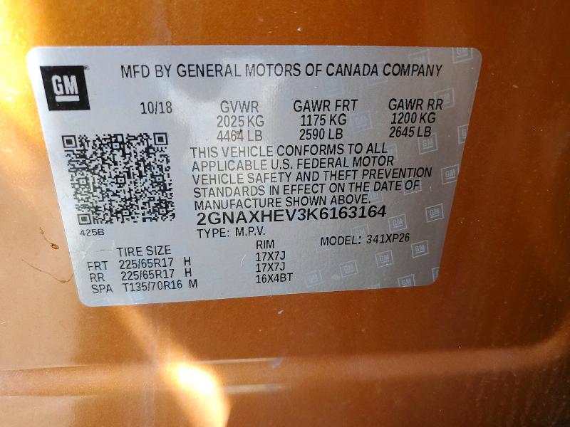 Aukcja sprzedaży 2019 Chevrolet Equinox, vin: 2GNAXHEV3K6163164, numer aukcji: 47821856
