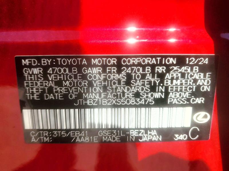 47175186 :رقم المزاد ، JTHBZ1B2XS5083475 vin ، 2025 Lexus Is 350 مزاد بيع