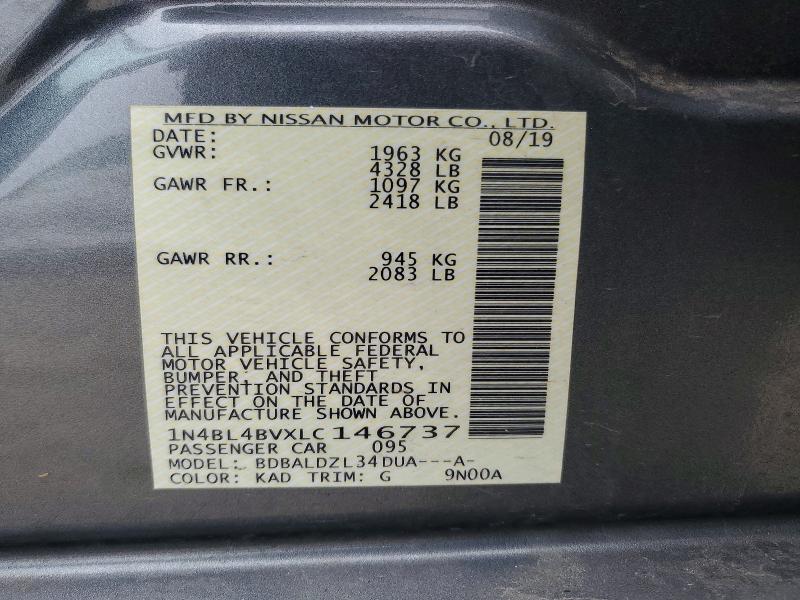 Aukcja sprzedaży 2020 Nissan Altima, vin: 1N4BL4BVXLC146737, numer aukcji: 79375115
