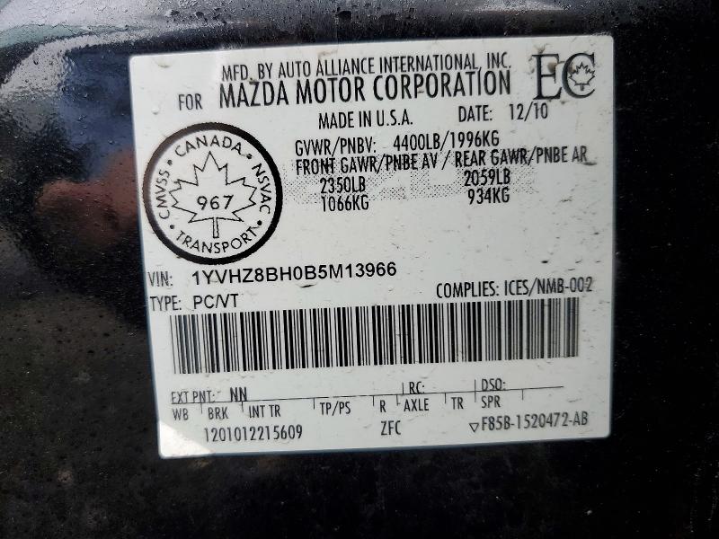 Aukcja sprzedaży 2011 Mazda 6, vin: 1YVHZ8BH0B5M13966, numer aukcji: 45852246