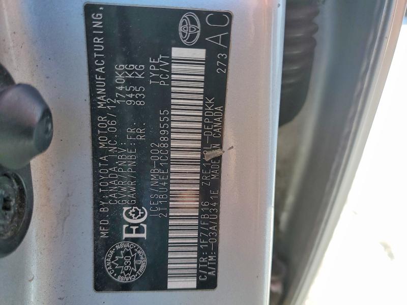 2012 Toyota Corolla მანქანა იყიდება აუქციონზე, vin: 2T1BU4EE1CC889555, აუქციონის ნომერი: 79831035