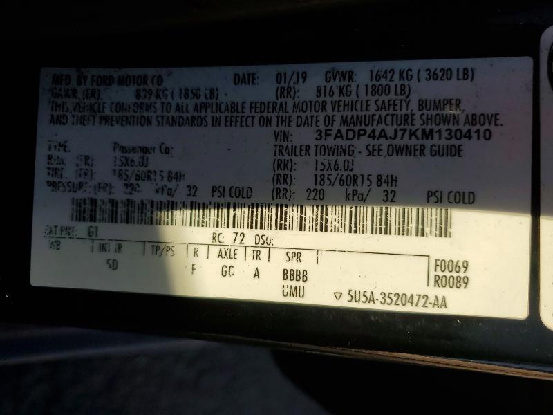 Aukcja sprzedaży 2019 Ford Fiesta, vin: 3FADP4AJ7KM130410, numer aukcji: 45636586