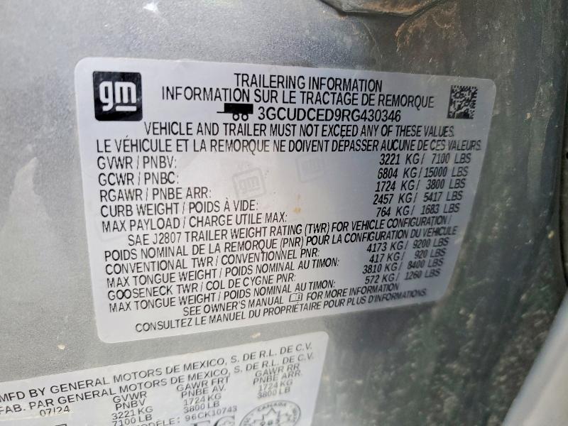 Продажа на аукционе авто 2024 Chevrolet Silverado, vin: 3GCUDCED9RG430346, номер лота: 46617606