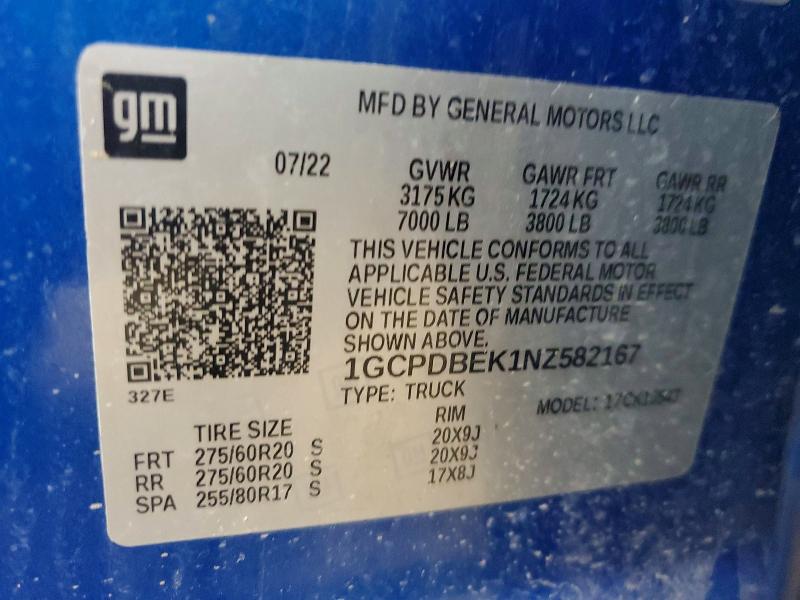 Продаж на аукціоні авто 2022 Chevrolet Silverado, vin: 1GCPDBEK1NZ582167, номер лоту: 47242806