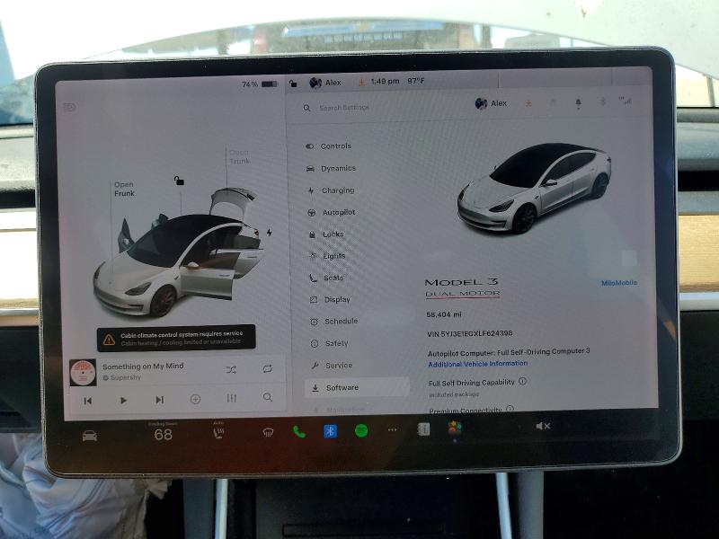 2020 Tesla Model 3 მანქანა იყიდება აუქციონზე, vin: 5YJ3E1ECXLF624398, აუქციონის ნომერი: 41720486