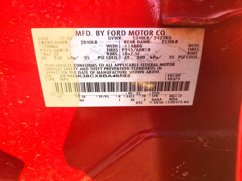 46165026 :رقم المزاد ، 2FMDK38CX8BA46582 vin ، 2008 Ford Edge مزاد بيع