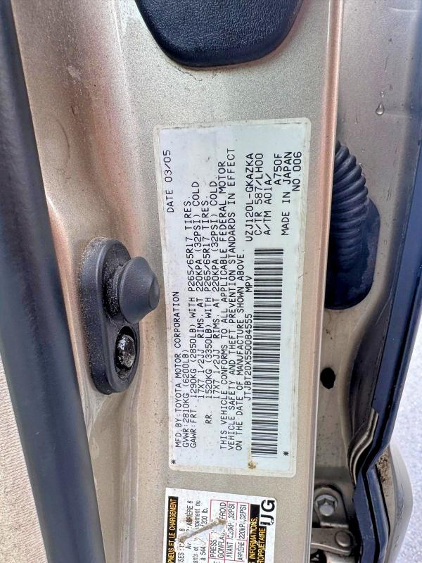 48484236 :رقم المزاد ، JTJBT20X550084555 vin ، 2005 Lexus Gx 470 مزاد بيع