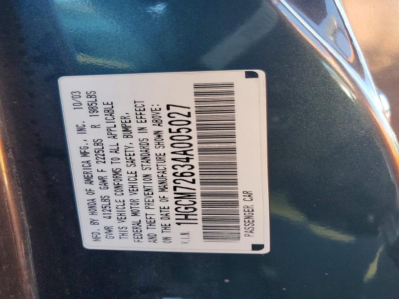 46864416 :رقم المزاد ، 1HGCM72634A005027 vin ، 2004 Honda Accord مزاد بيع