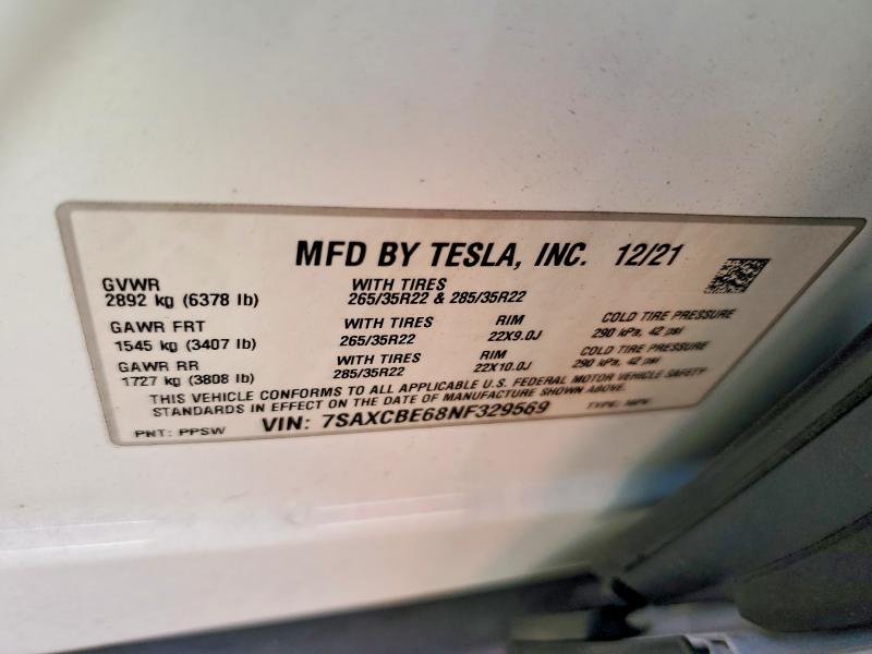 Aukcja sprzedaży 2022 Tesla Model X, vin: 7SAXCBE68NF329569, numer aukcji: 46345556