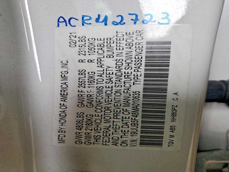 Продаж на аукціоні авто 2021 Acura Tlx, vin: 19UUB5F48MA010635, номер лоту: 45786106