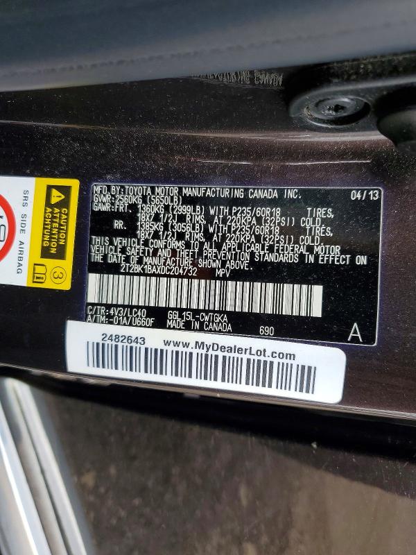 47357556 :رقم المزاد ، 2T2BK1BAXDC204732 vin ، 2013 Lexus Rx 350 مزاد بيع