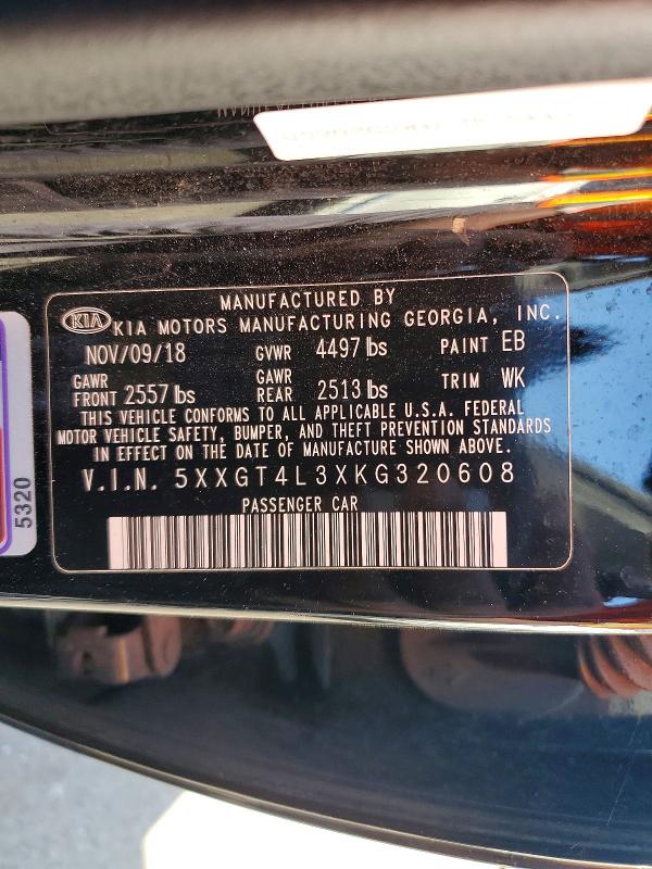 Aukcja sprzedaży 2019 Kia Optima, vin: 5XXGT4L3XKG320608, numer aukcji: 45531156