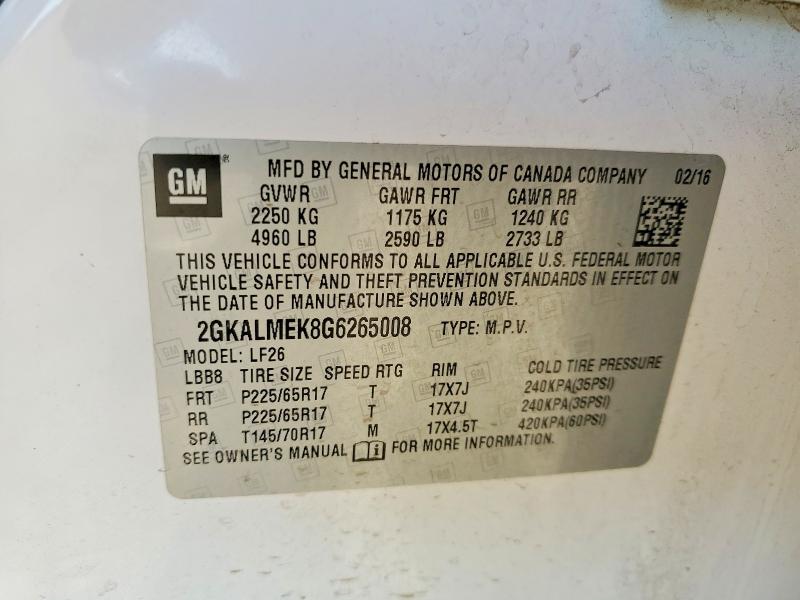 Продаж на аукціоні авто 2016 Gmc Terrain, vin: 2GKALMEK8G6265008, номер лоту: 46306036