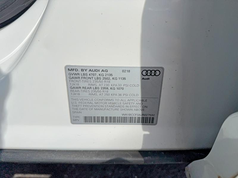Продаж на аукціоні авто 2018 Audi Q3, vin: WA1BCCFS6JR027592, номер лоту: 46848986