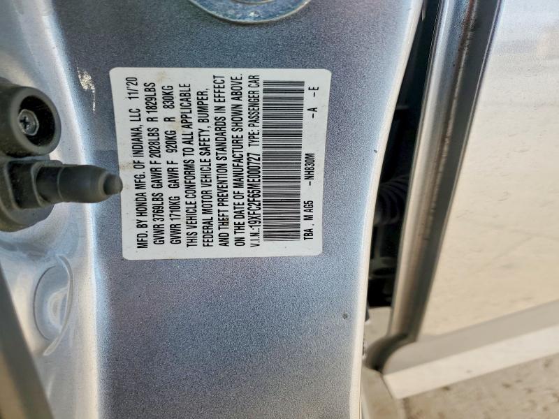Aukcja sprzedaży 2021 Honda Civic, vin: 19XFC2F65ME000727, numer aukcji: 48086576