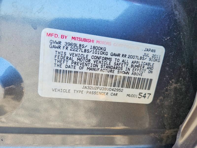 Продаж на аукціоні авто 2011 Mitsubishi Lancer, vin: JA32U2FU3BU042952, номер лоту: 47207956