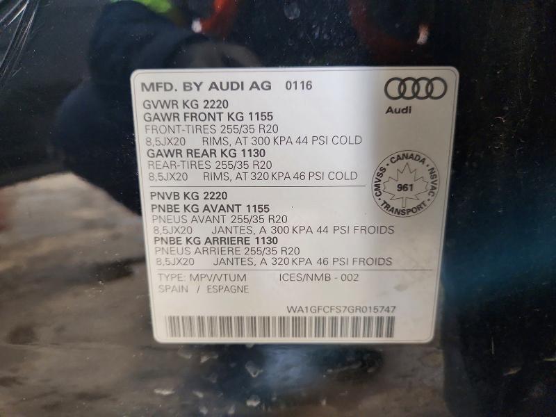 Aukcja sprzedaży 2016 Audi Q3, vin: WA1GFCFS7GR015747, numer aukcji: 78337645