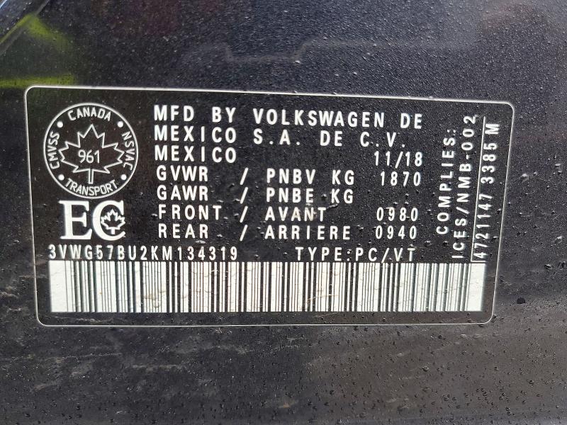 Aukcja sprzedaży 2019 Volkswagen Jetta, vin: 3VWG57BU2KM134319, numer aukcji: 46694526