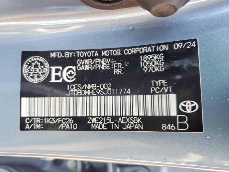 Продажа на аукционе авто 2025 Toyota Corolla Se Hev 4dr Awd, vin: JTDBDMHE9SJ011774, номер лота: 45841986