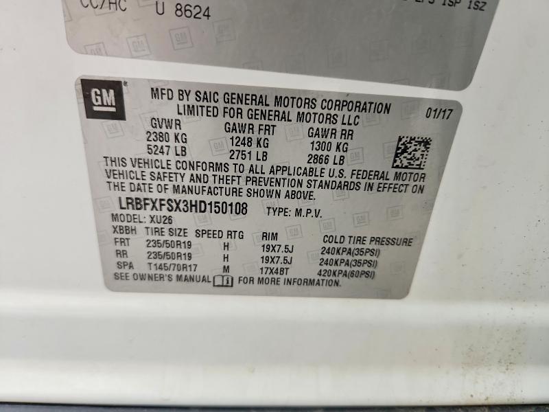 48079786 :رقم المزاد ، LRBFXFSX3HD150108 vin ، 2017 Buick Envision مزاد بيع