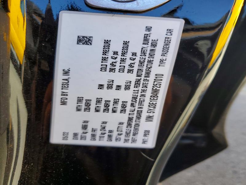 Продажа на аукционе авто 2022 Tesla Model 3, vin: 5YJ3E1EB4NF257010, номер лота: 79620985