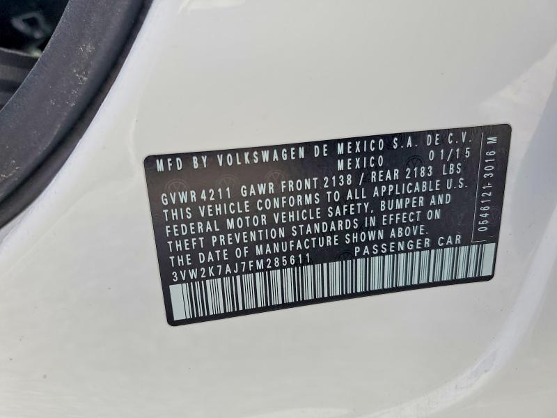 2015 Volkswagen Jetta მანქანა იყიდება აუქციონზე, vin: 3VW2K7AJ7FM285611, აუქციონის ნომერი: 41734816