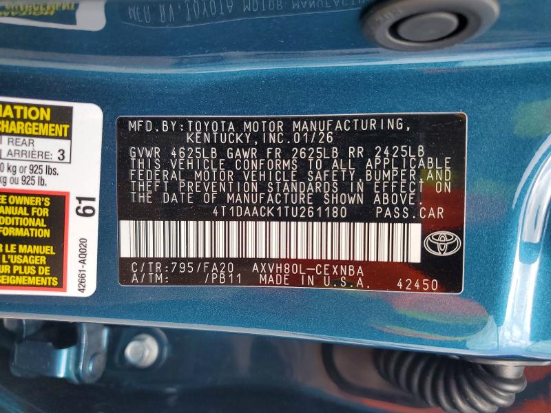 47256136 :رقم المزاد ، 4T1DAACK1TU261180 vin ، 2026 Toyota Camry مزاد بيع