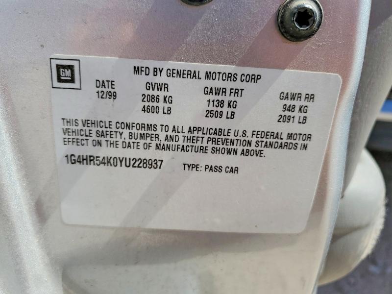 2000 Buick Lesabre მანქანა იყიდება აუქციონზე, vin: 1G4HR54K0YU228937, აუქციონის ნომერი: 46458526