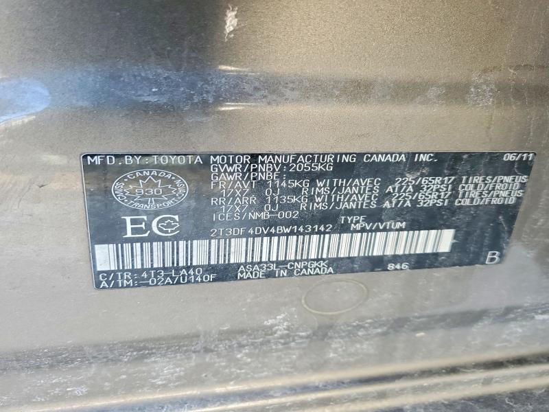 77199385 :رقم المزاد ، 2T3DF4DV4BW143142 vin ، 2011 Toyota Rav4 مزاد بيع