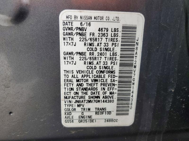 2016 Nissan Rogue მანქანა იყიდება აუქციონზე, vin: JN8AT2MV7GW144380, აუქციონის ნომერი: 41986466